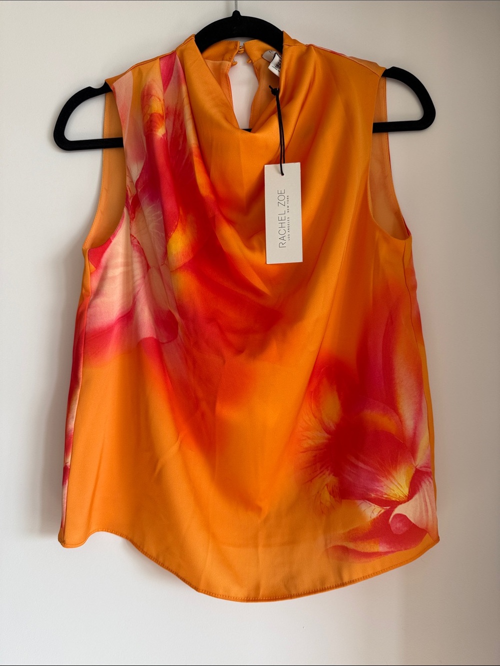 🦊 NWT Rachael Zoe Sleeveless Orange Floral Satin Shell Top